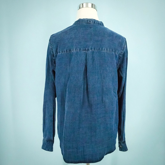Rails Size Small S Rosalee Denim Chambray Dark Wash Tie Neck Long Sleeve Top - Picture 3 of 8